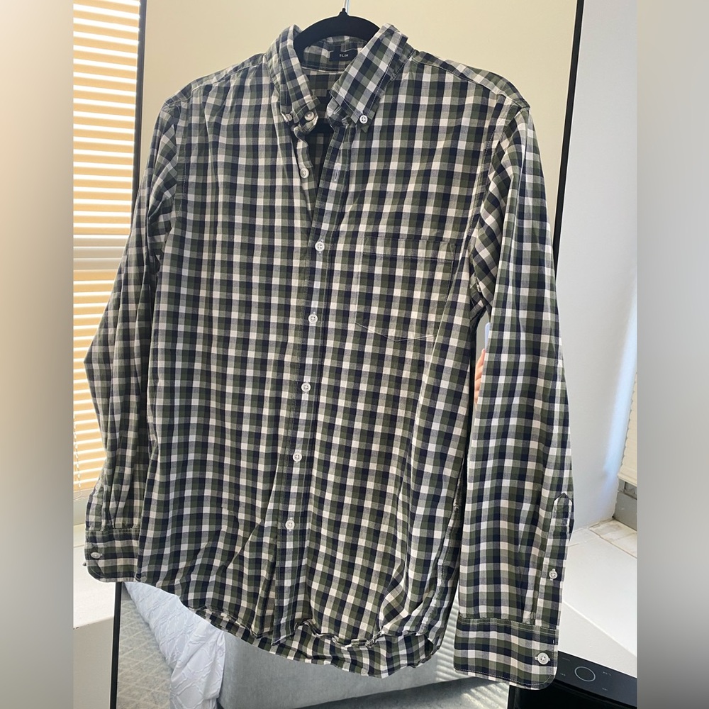 J. Crew - Navy & Forest Green Casual Button Down Shirt - Size M